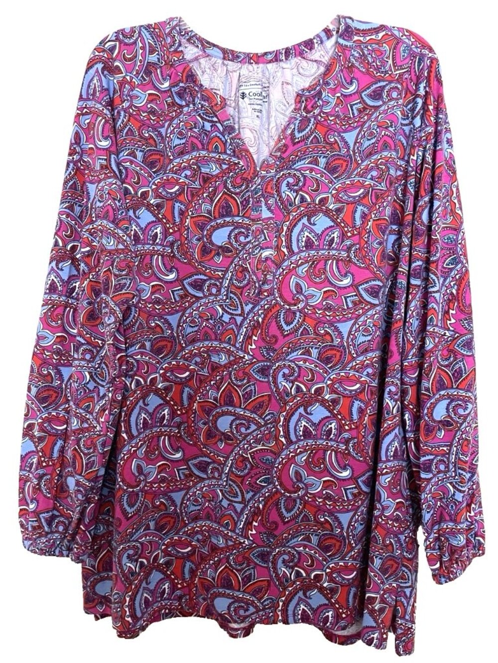 CooliBar St Lucia Tee Top XL Paisley Long Sleeves V-neck UPF 50+ UV Protection
